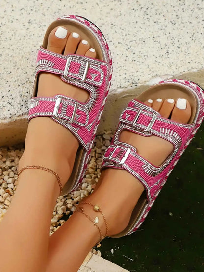 Sandales plateforme à double boucle et strass