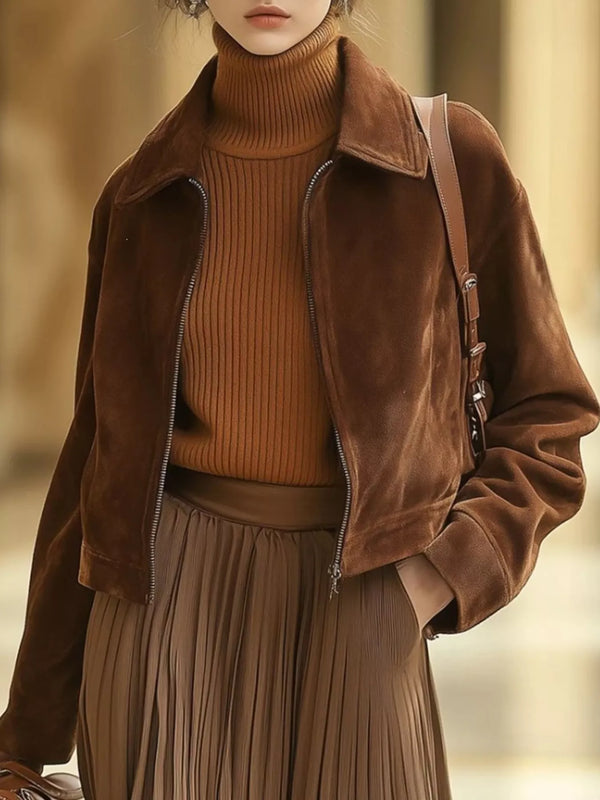 Veste courte zippée style suède vintage