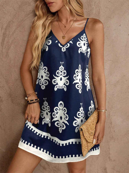 Robe mini sans manches col V imprimée