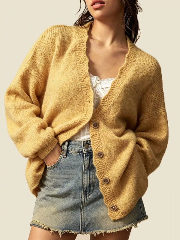 Cardigan en maille col V boutonné oversize