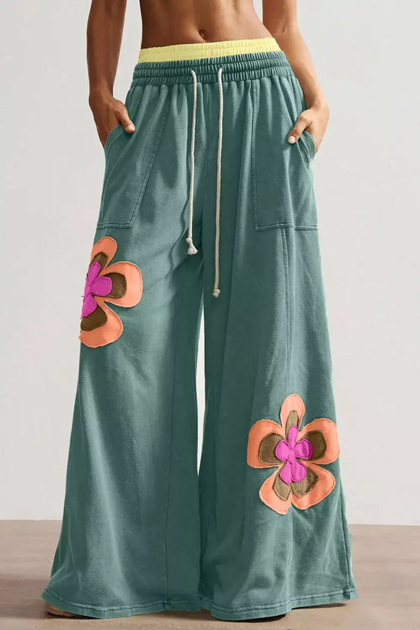Pantalon large à fleurs patchwork