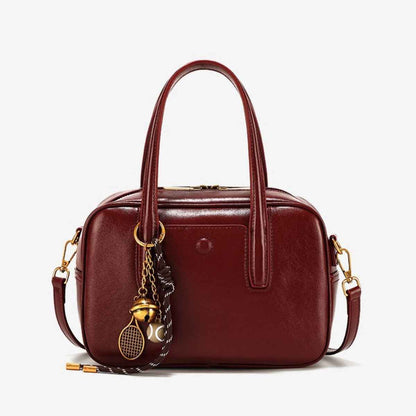 Sac à main à poignée en cuir rouge vineux