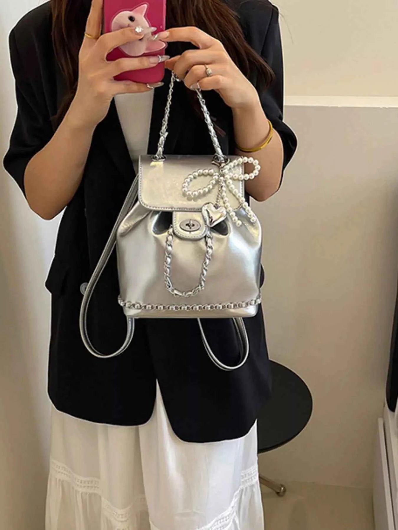 Pearl Decor Backpack Bag