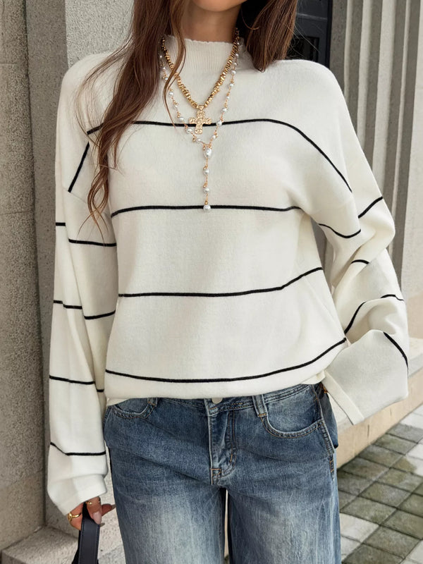Pull col montant rayé noir et blanc — maille stretch, style intemporel