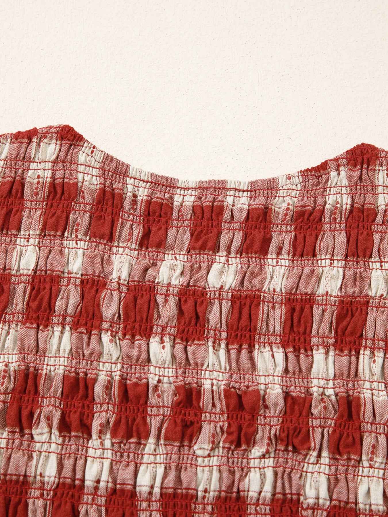 Robe mini smockée à manches bouffantes et imprimé écossais