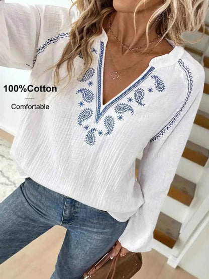 Blouse à motif paisley col cranté manches longues