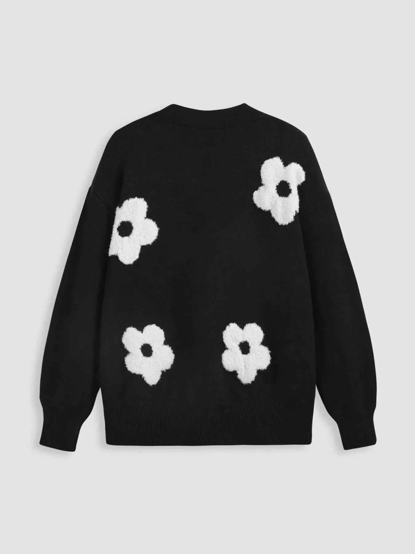 Cardigan en maille boutonné à appliques florales