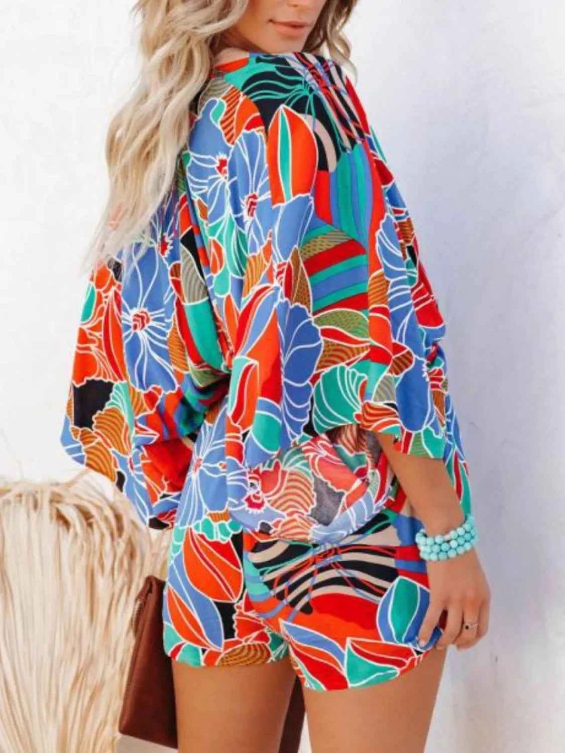 Combishort oversize à imprimé et lien dans le dos