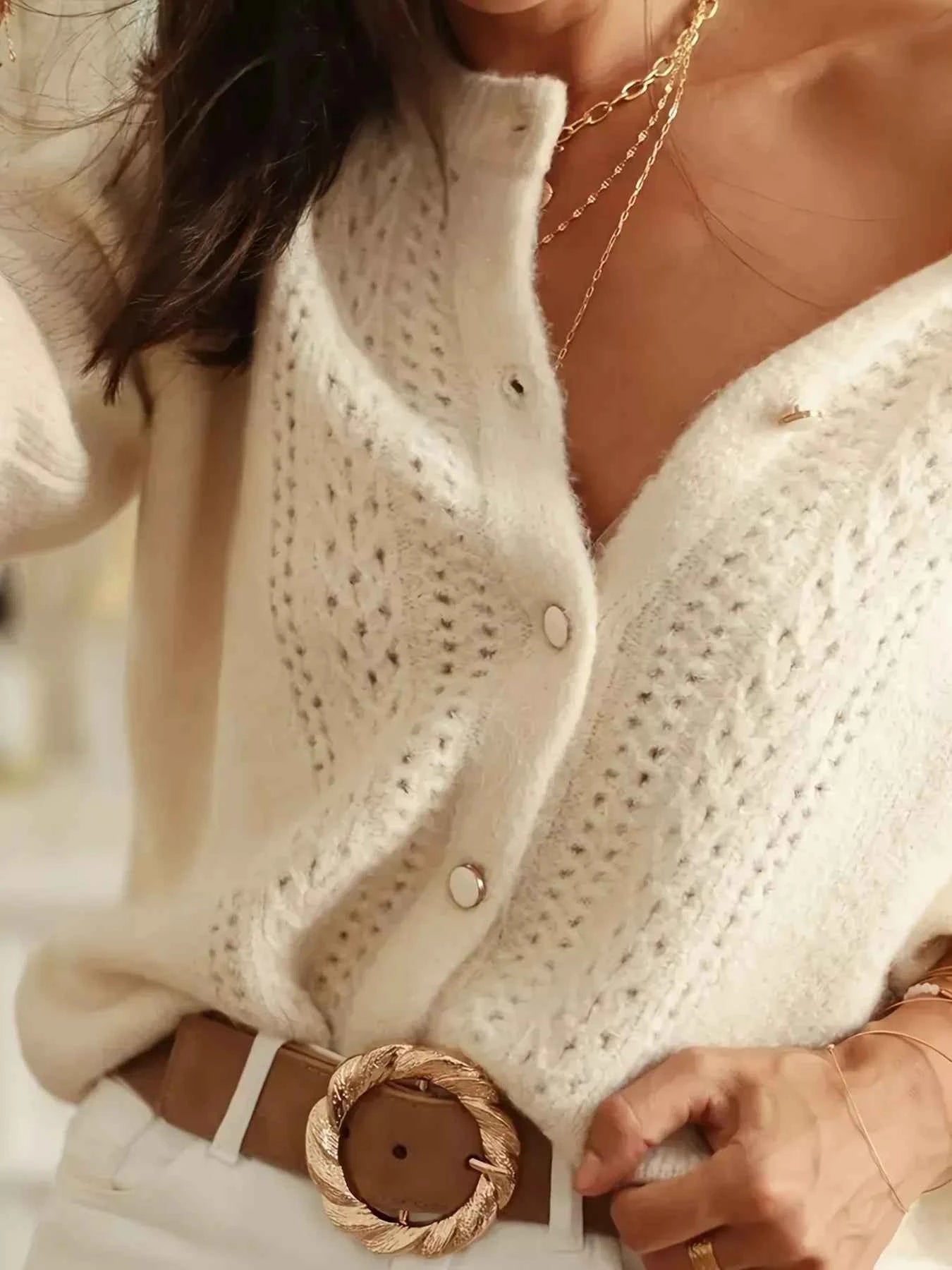 Cardigan boutonné manches longues à broderie anglaise
