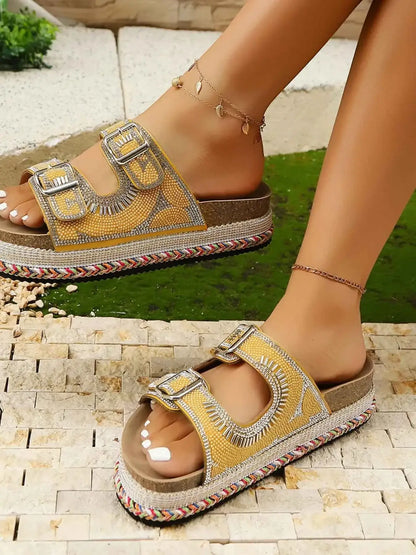 Sandales plateforme à double boucle et strass