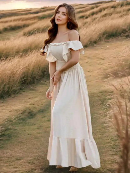 Ruffled Smocked Square Neck Maxi Dress