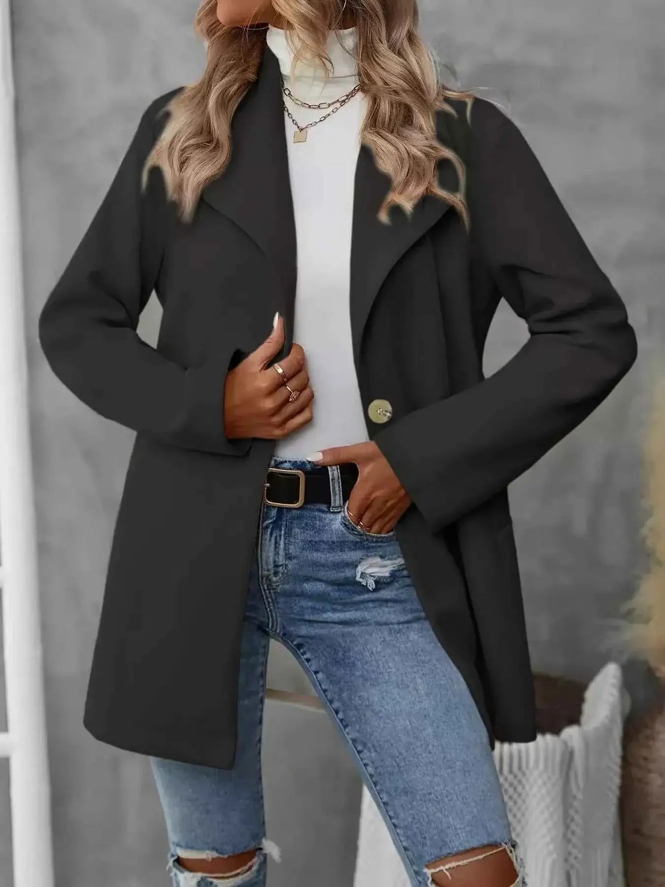Manteau oversize col à revers bouton unique en mélange laine