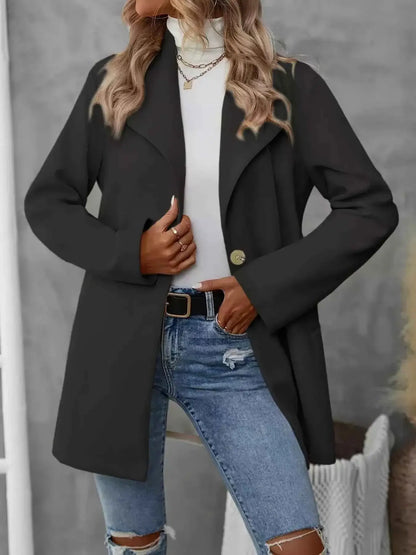 Manteau oversize col à revers bouton unique en mélange laine