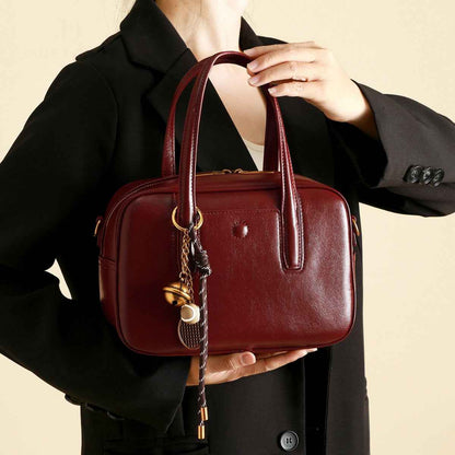 Sac à main à poignée en cuir rouge vineux