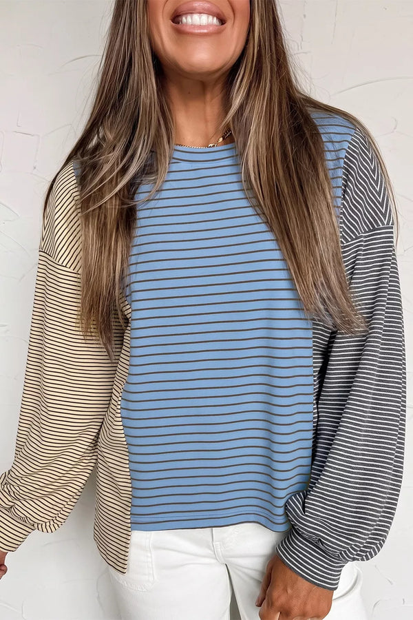 Sweat-shirt color block rayé à épaules tombantes