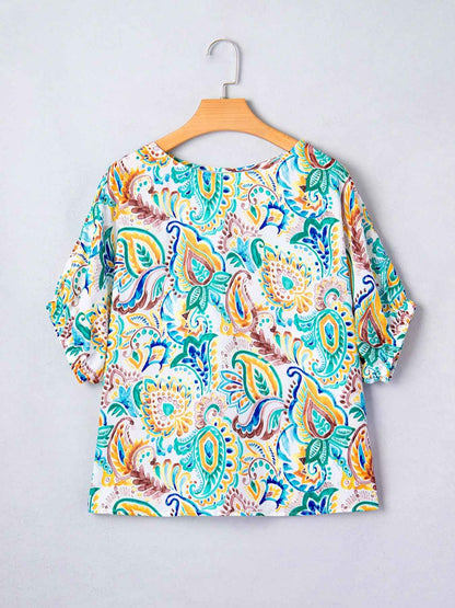 Blouse à imprimé paisley et manches bouffantes
