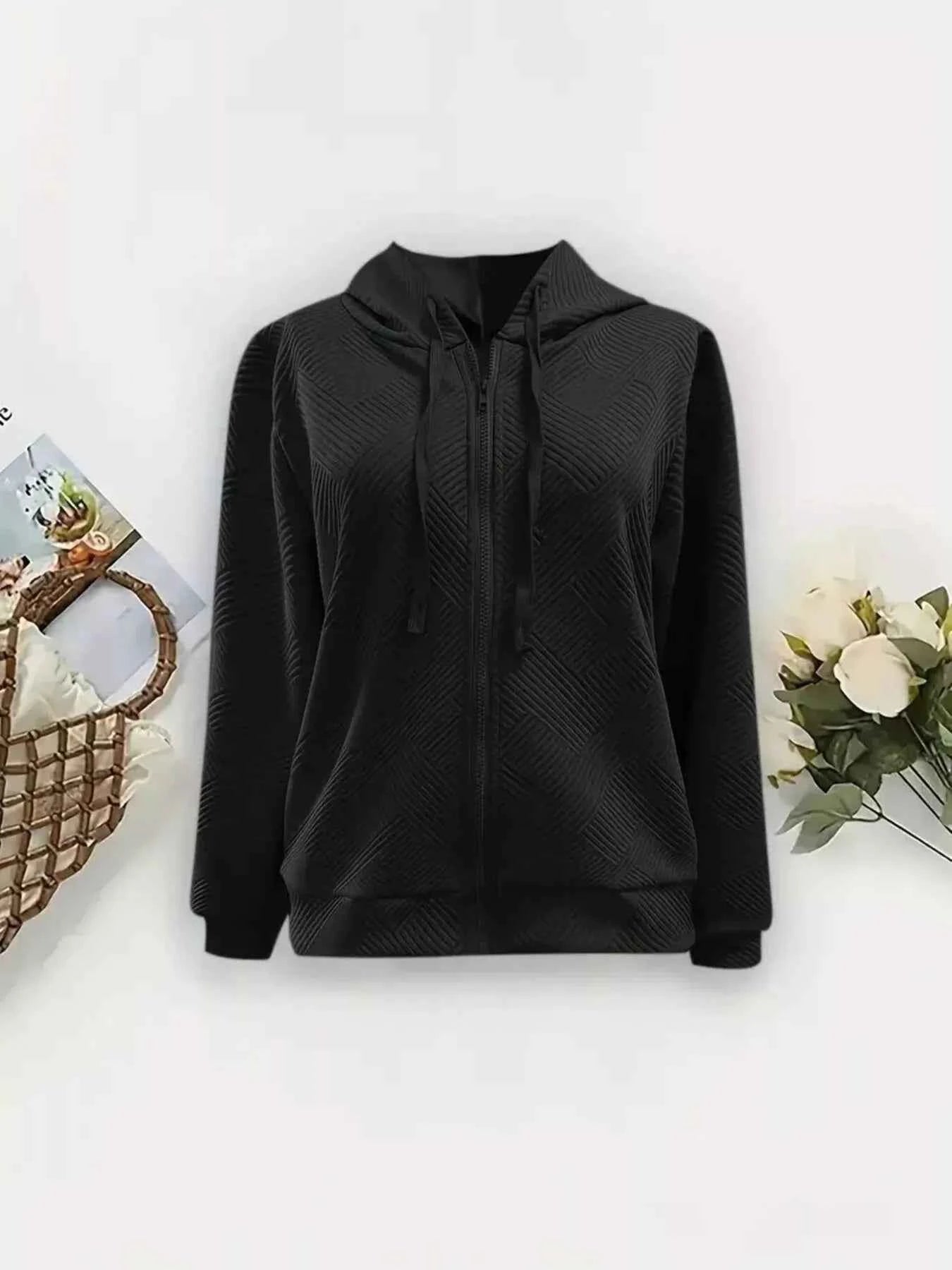 Veste à capuche zippée texturée