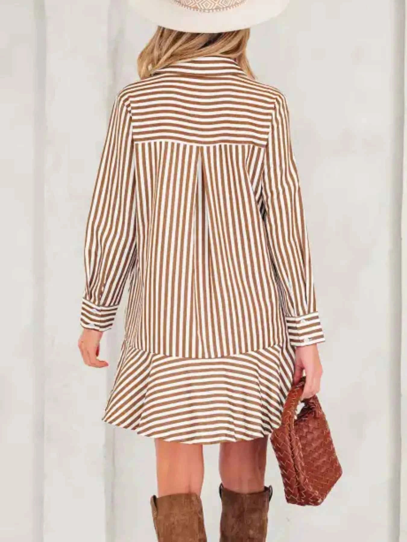 Robe chemise rayée à ourlet volanté avec boutons