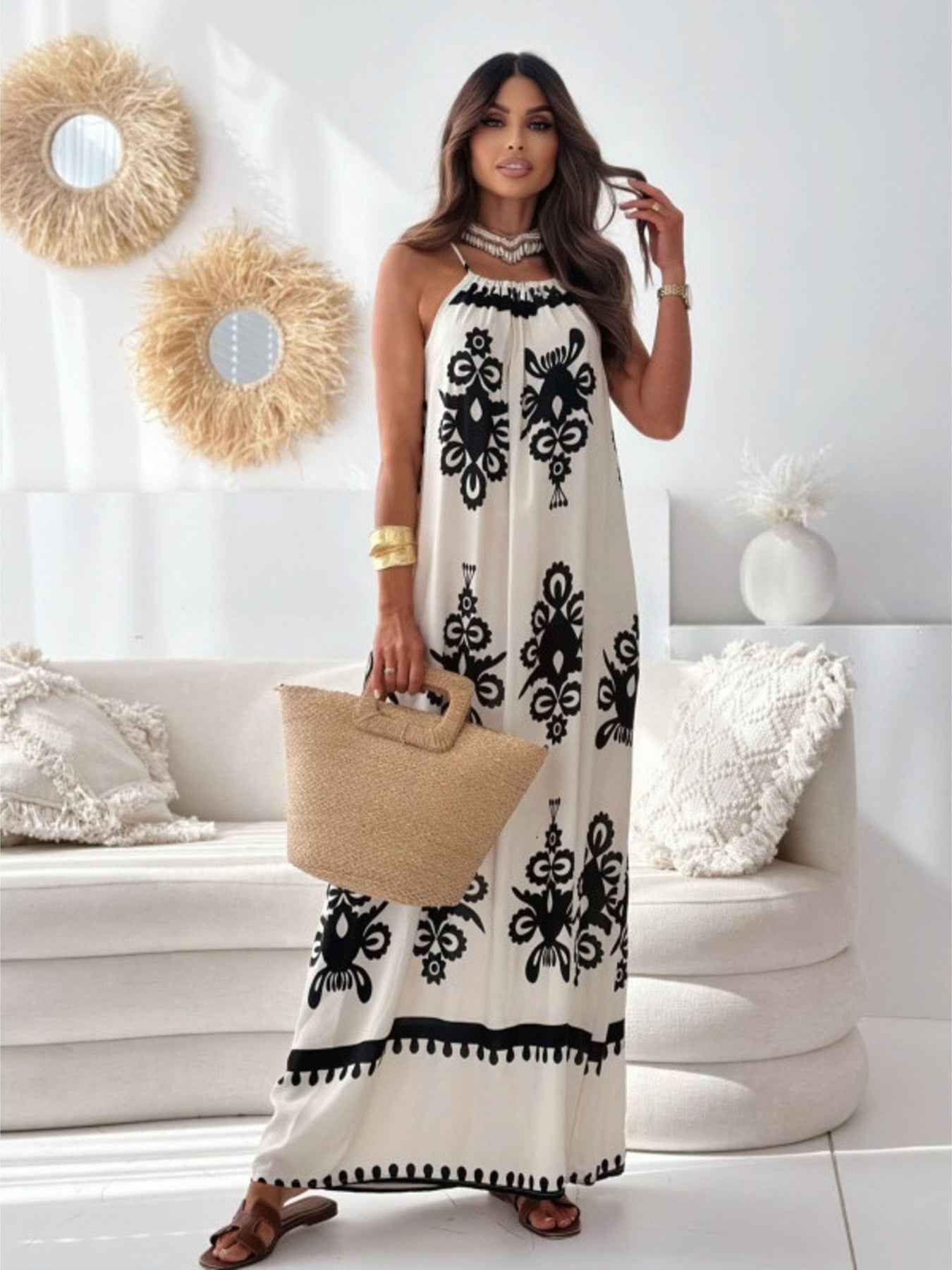 Robe maxi sans manches à imprimé