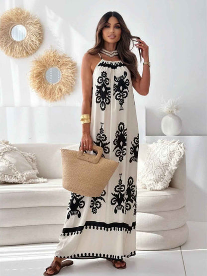 Robe maxi sans manches à imprimé