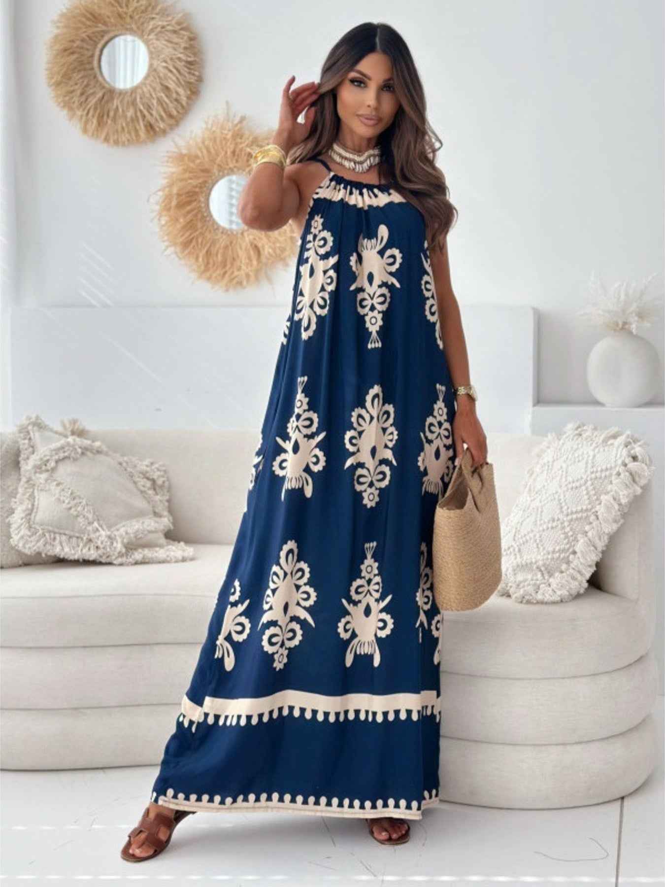 Robe maxi sans manches à imprimé