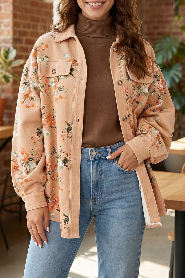 Veste en jean imprimé floral manches longues