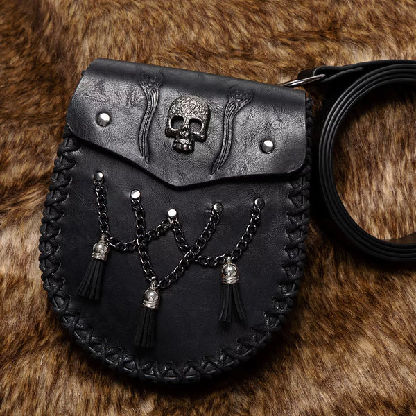 Bourse de ceinture médiévale en simili-cuir noir — porte-monnaie