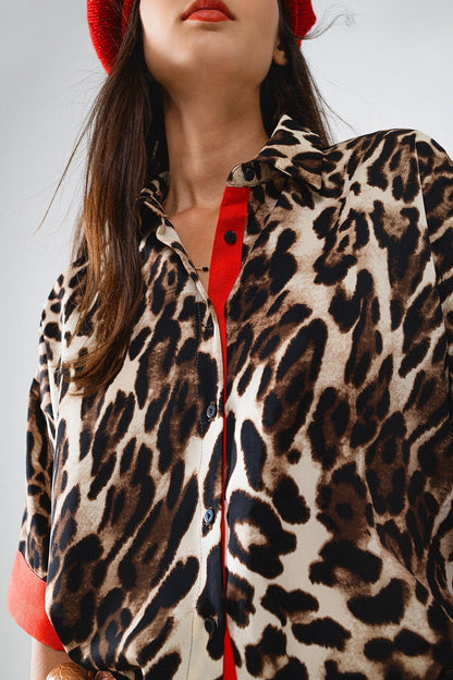 Chemise léopard manches 3/4 avec détails rouges MyParisMonaco