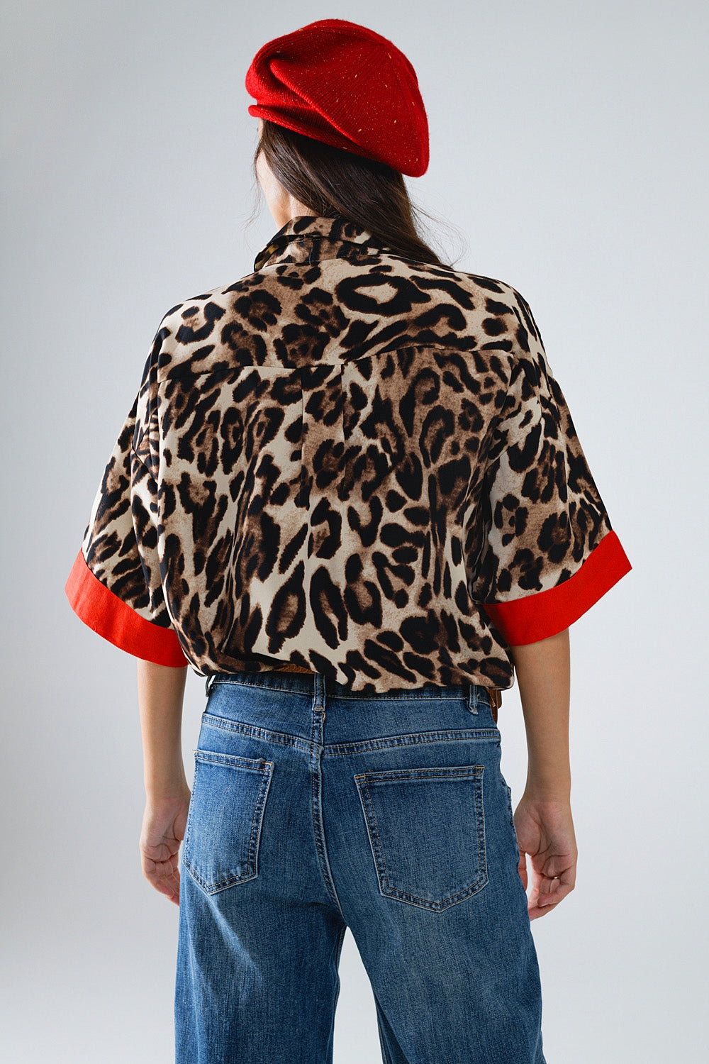 Chemise léopard manches 3/4 avec détails rouges MyParisMonaco