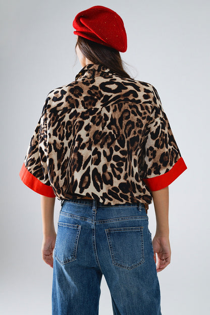 Chemise léopard manches 3/4 avec détails rouges MyParisMonaco