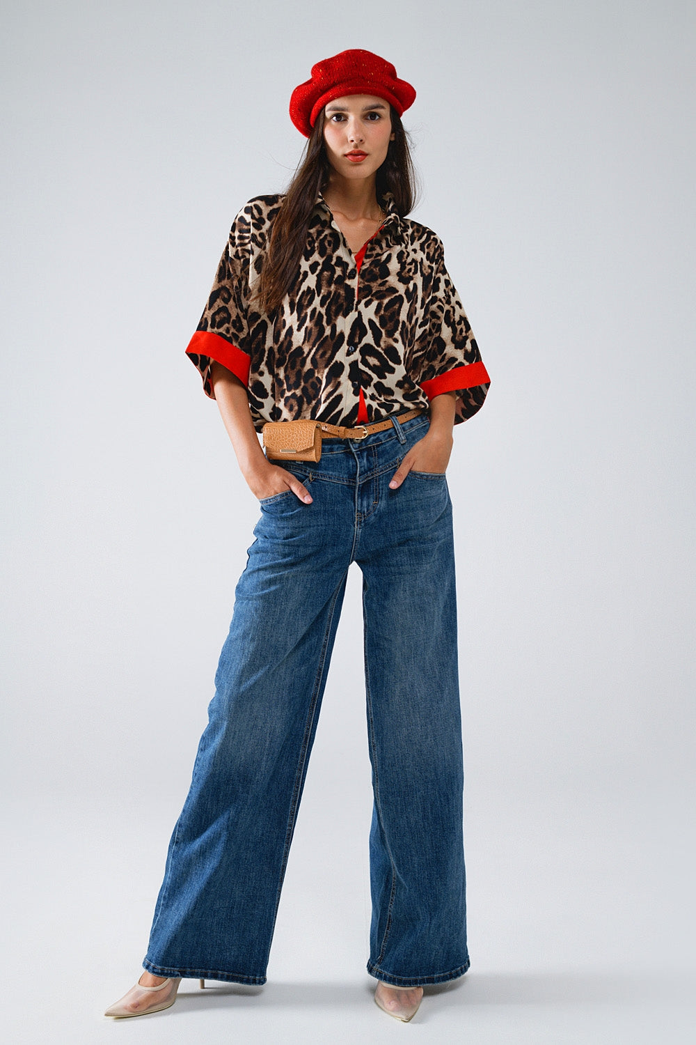 Chemise léopard manches 3/4 avec détails rouges MyParisMonaco