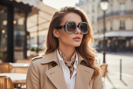 Lunettes de soleil carrées oversize avec cristaux portées