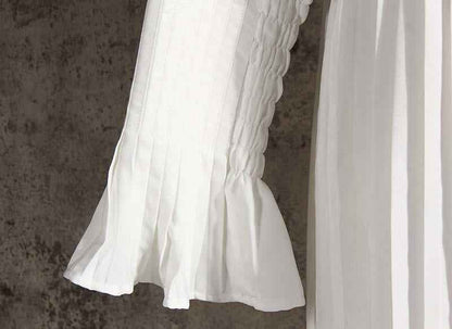 Robe chemise blanche plissée à manches longues - MyParisMonaco