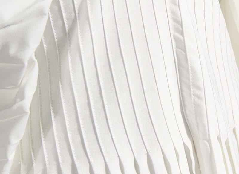 Robe chemise blanche plissée à manches longues - MyParisMonaco