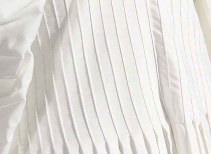 Robe chemise blanche plissée à manches longues - MyParisMonaco