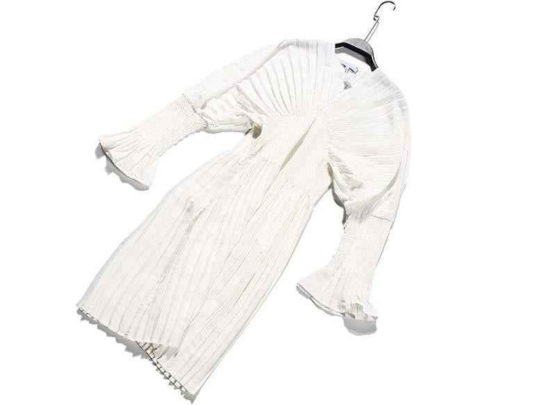 Robe chemise blanche plissée à manches longues - MyParisMonaco