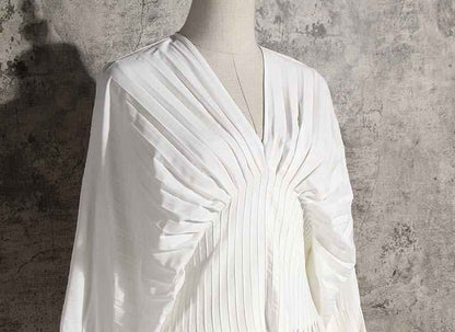 Robe chemise blanche plissée à manches longues - MyParisMonaco