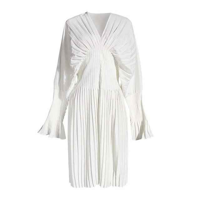 Robe chemise blanche plissée à manches longues - MyParisMonaco