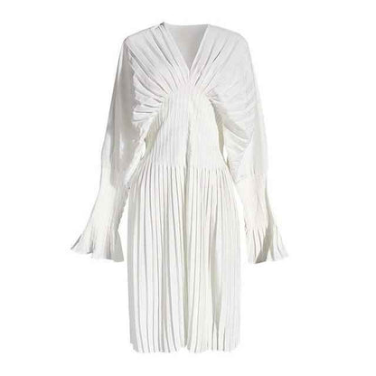 Robe chemise blanche plissée à manches longues - MyParisMonaco
