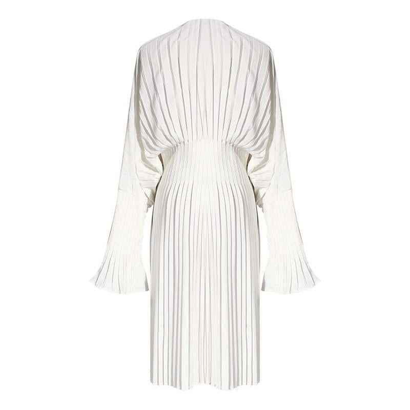 Robe chemise blanche plissée à manches longues - MyParisMonaco