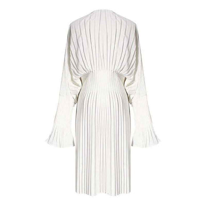 Robe chemise blanche plissée à manches longues - MyParisMonaco