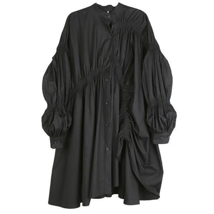 Robe-chemise noire plissée à manches longues MyParisMonaco