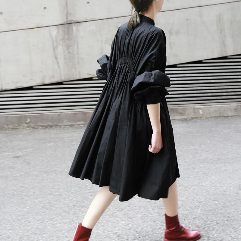 Robe-chemise noire plissée à manches longues MyParisMonaco