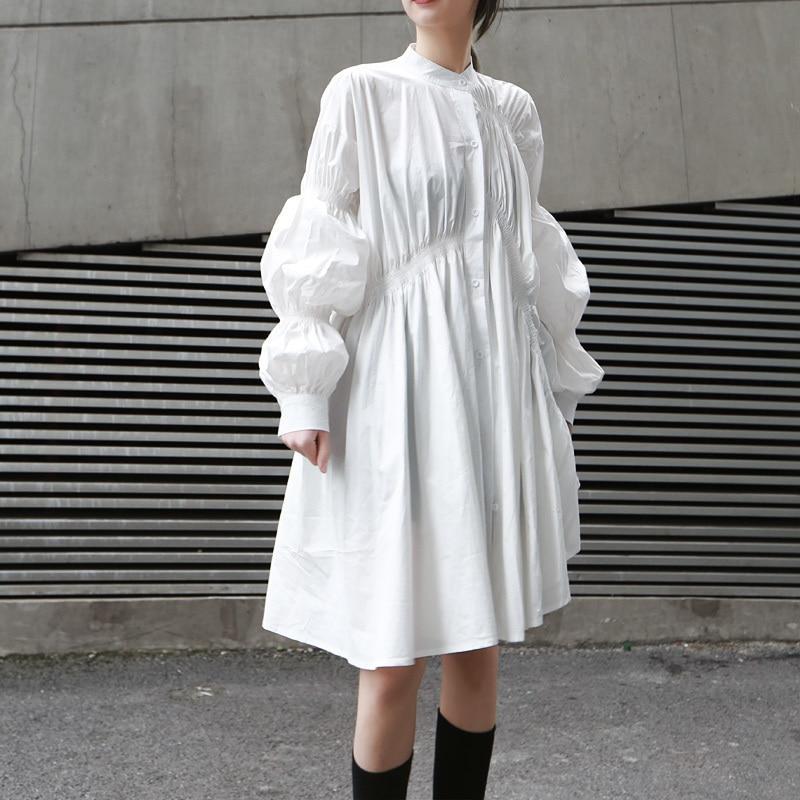 Robe-chemise blanche plissée à manches longues MyParisMonaco