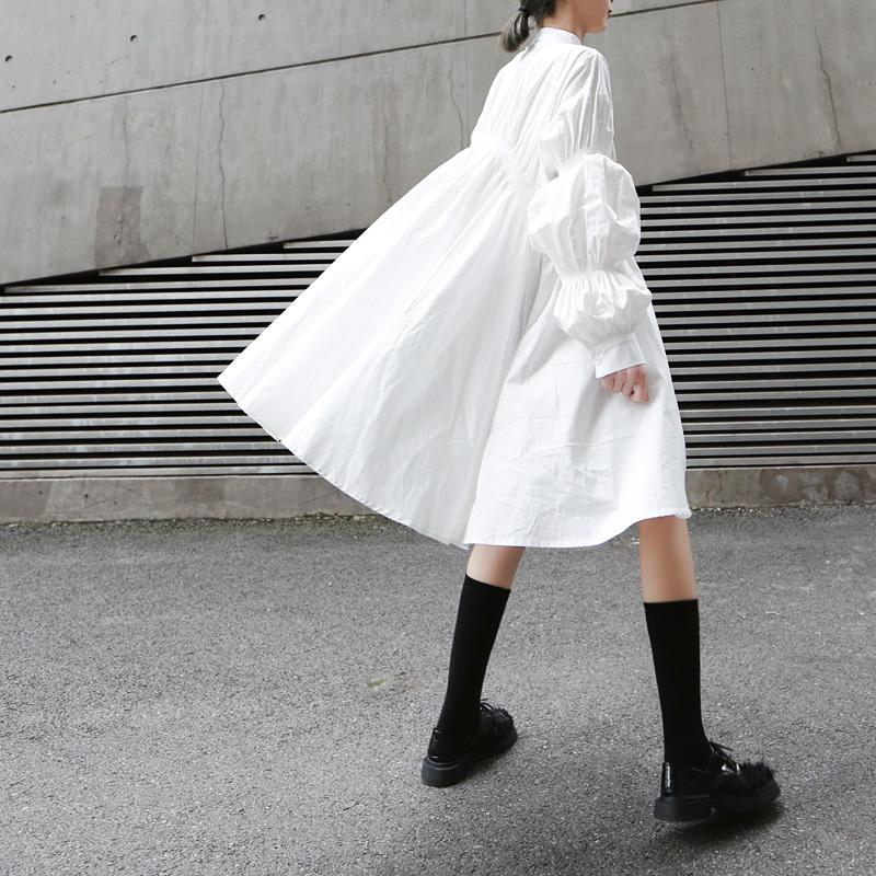 Robe-chemise blanche plissée à manches longues MyParisMonaco