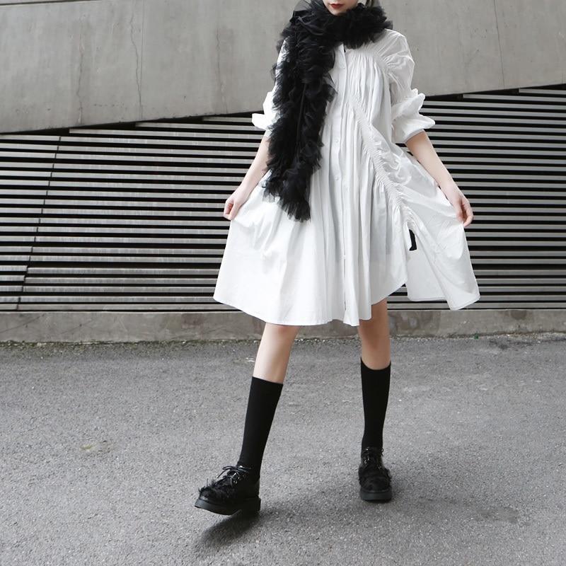 Robe-chemise blanche plissée à manches longues MyParisMonaco