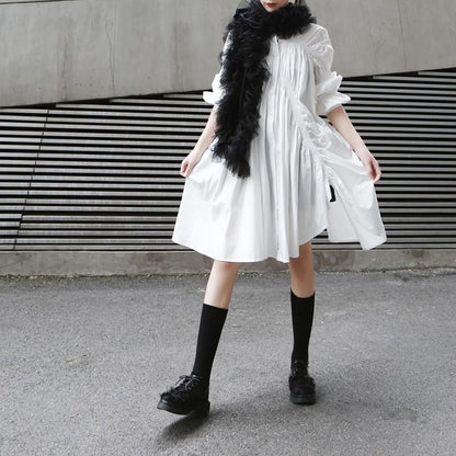 Robe-chemise blanche plissée à manches longues MyParisMonaco