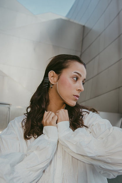 Robe-chemise blanche plissée à manches longues MyParisMonaco