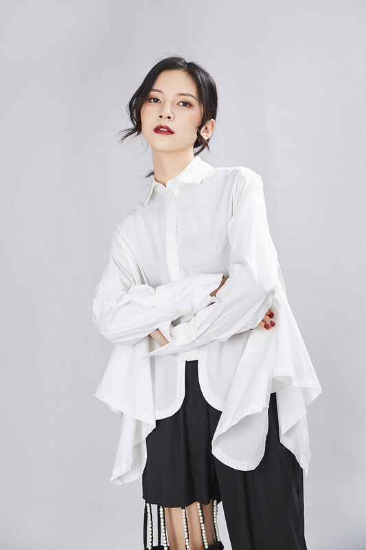 Chemise col revers manches longues ourlet irrégulier MyParisMonaco