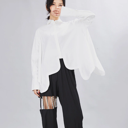 Chemise col revers manches longues ourlet irrégulier MyParisMonaco